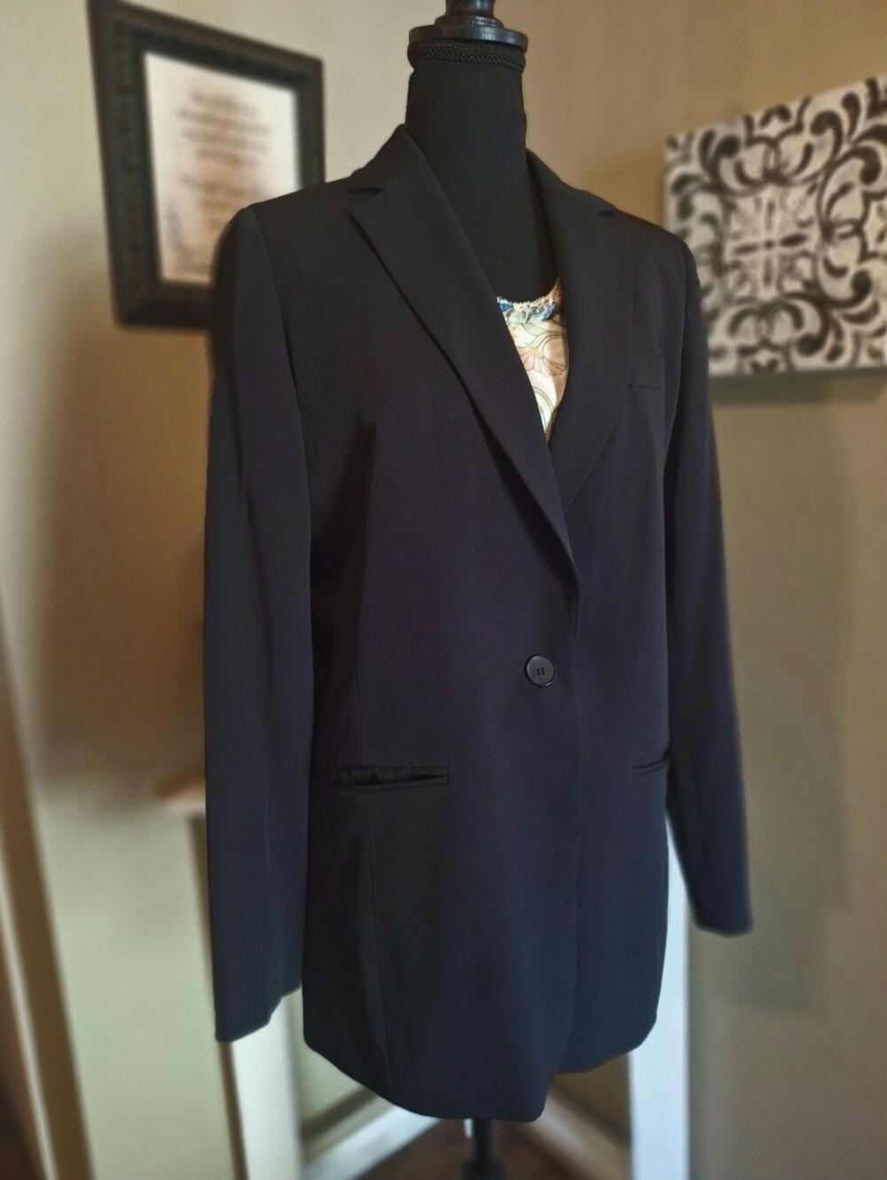 DKNY Womens Black Single-Button Blazer Small